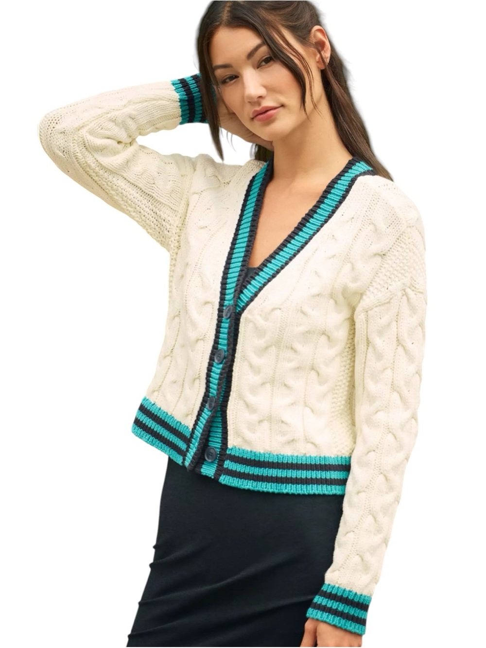 Anthropologie Maeve Varsity Cable-Knit Cardigan Sweater – NWT – Size Small